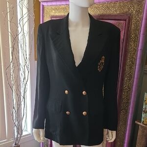 Lauren Ralph Lauren Black and Gold Double-Breasted Blazer